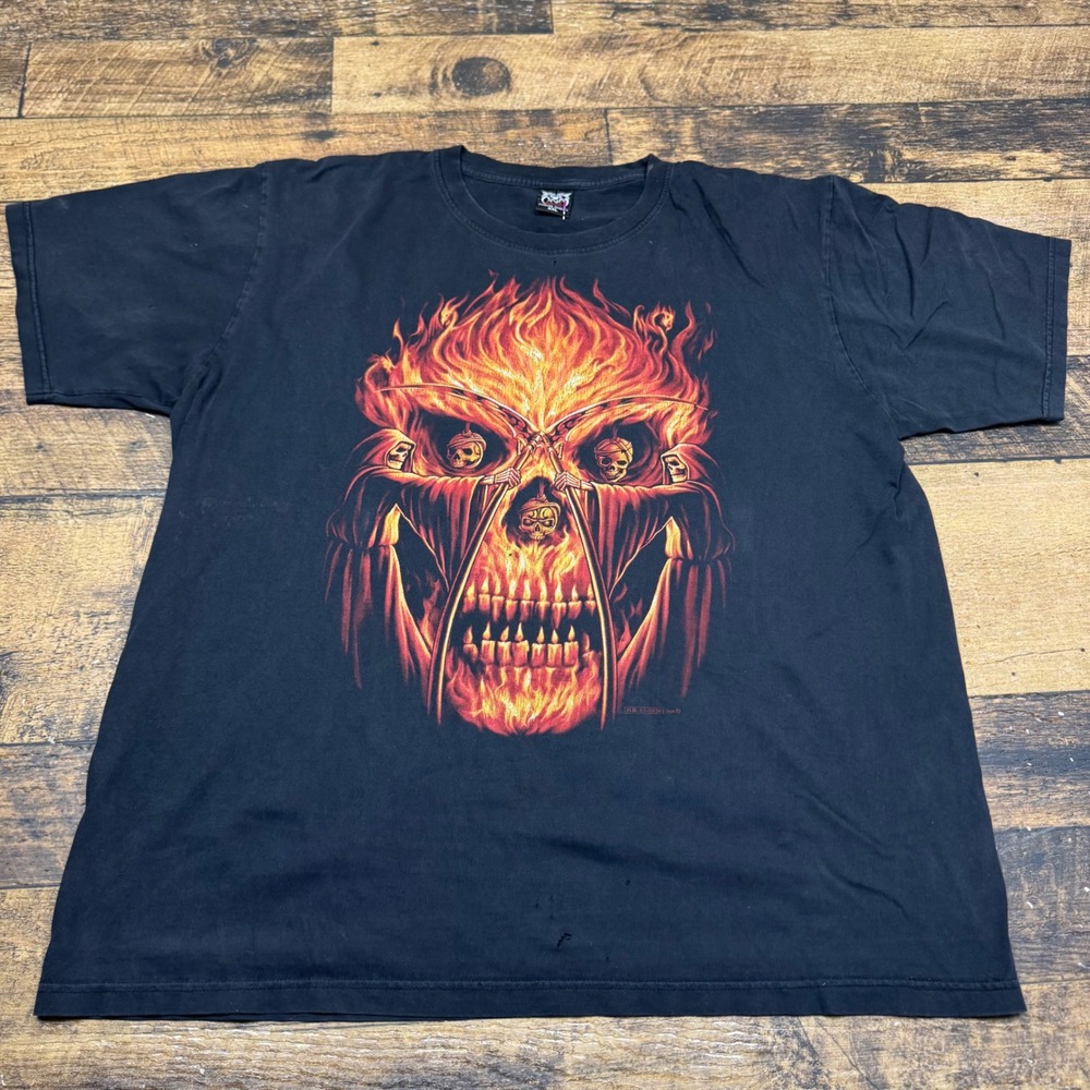 Rockvolution Graphic T-Shirt Skull Grim Reaper XXL READ thrashed goth metal